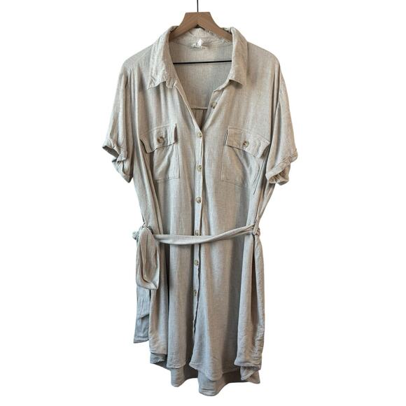 Anthropologie Perch By Blu Pepper Dress 3X Beige Linen Blend Comfort Cottage - Picture 1 of 13